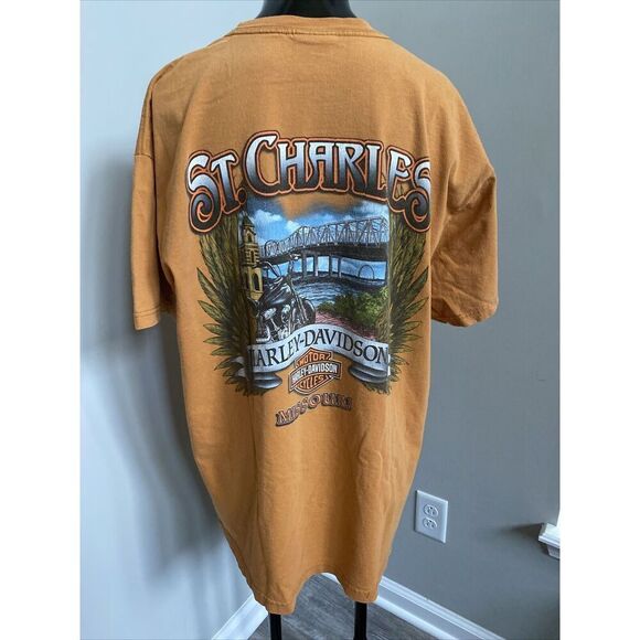 Harley-Davidson Black Short Sleeved Shirt L Large LG St Charles Missouri Orange - Picture 1 of 10